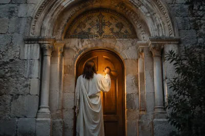 Jesus Knocking at Glowing Ancient Door