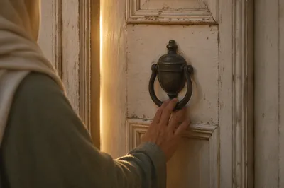Jesus Knocking at Light-Filled Old Door