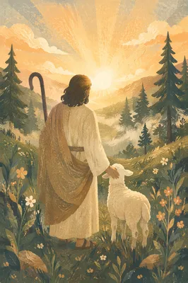 Gentle Shepherd Portrait in Evergreen Dawn