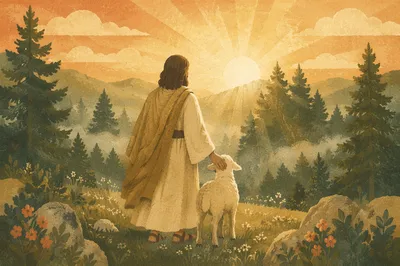 Gentle Shepherd in Evergreen Morning Light