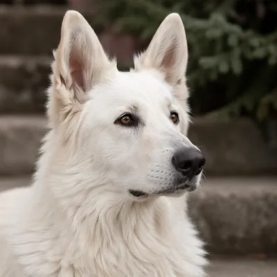 Gentle White Shepherd in Evergreen Light