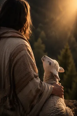 Gentle Shepherd with Lamb at Dusk