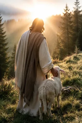 Gentle Shepherd in Evergreen Dawn Light