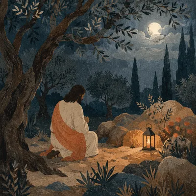Jesus Praying in Gethsemane at Night