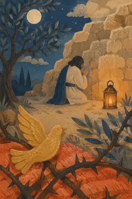Jesus Praying in Gethsemane at Night