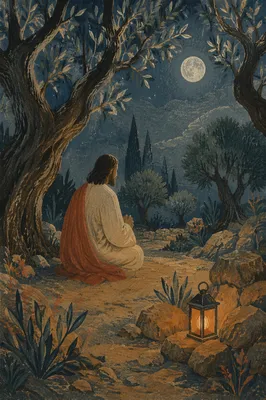 Jesus Praying in Gethsemane at Night