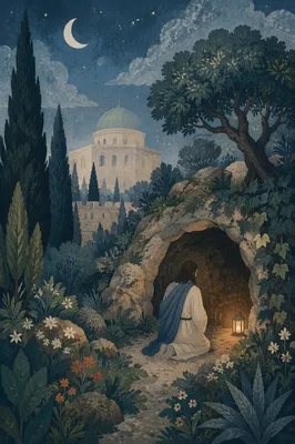 Jesus Praying in Gethsemane Night Garden