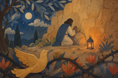 Jesus Praying in Gethsemane at Night