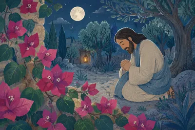 Jesus Praying in Gethsemane Night Garden