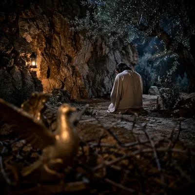 Jesus Praying in Gethsemane at Night