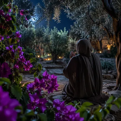 Jesus Praying in Gethsemane at Night