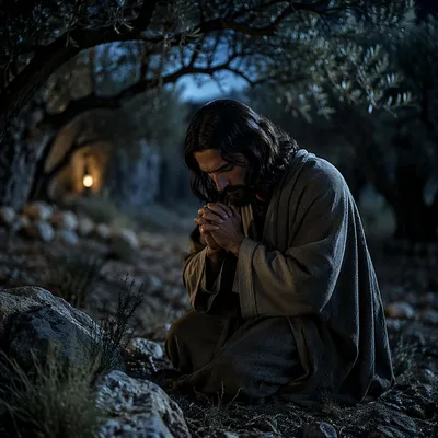 Jesus Praying in Gethsemane at Night