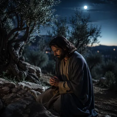Jesus Praying in Gethsemane at Night