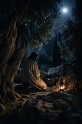 Jesus Praying in Gethsemane at Night