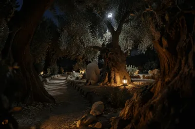 Jesus Praying in Gethsemane at Night