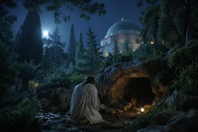 Jesus Praying in Gethsemane Garden at Night