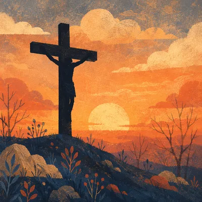 Jesus Silhouette on Cross at Sunset