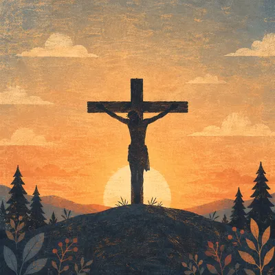 Jesus Silhouette on Cross at Sunset