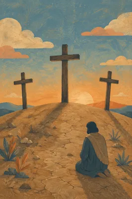 Calvary Crosses at Golden Sunset