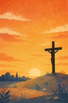 Jesus Silhouette on Cross at Sunset