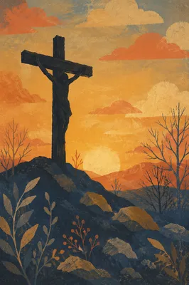 Jesus Silhouette on Cross at Sunset