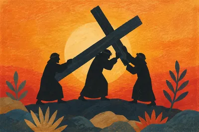 Silhouette of Cross at Calvary Sunset