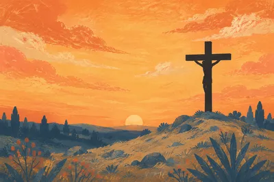 Jesus Silhouette on Cross at Sunset