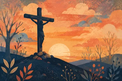 Jesus Silhouette on Cross at Sunset