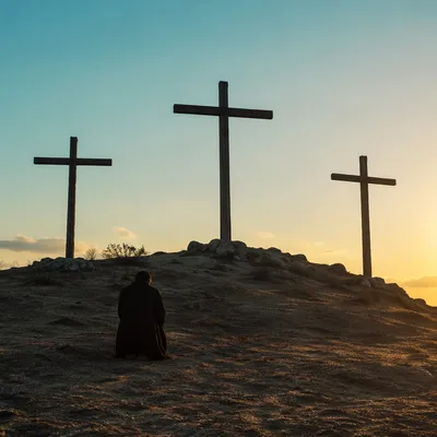 Jesus Silhouette at Calvary Sunset Crosses