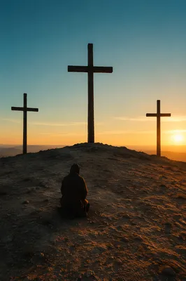 Calvary Crosses at Sunset with Silhouette