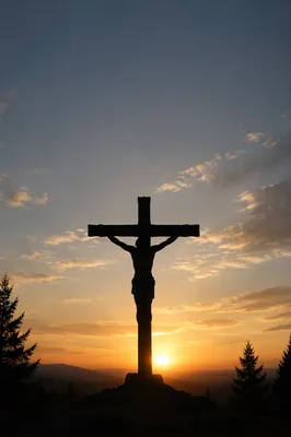Jesus Silhouette on Cross at Sunset