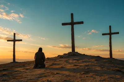 Jesus Silhouette at Calvary Sunset