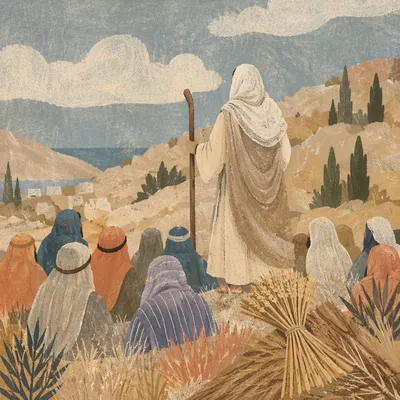 Jesus Teaching Crowd on Hillside