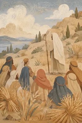 Jesus Teaching Crowd on Hillside