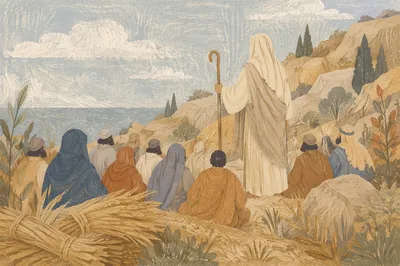 Jesus Teaching Crowd on Hillside