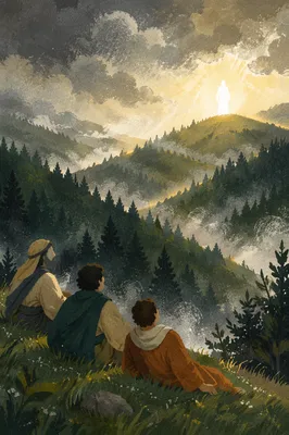 Jesus Transfiguration on Misty Mountain Ridge