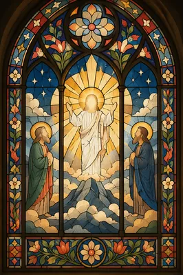 Glowing Transfiguration on Mountain Stained Glass