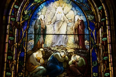 Transfiguration Stained Glass Mountain Scene