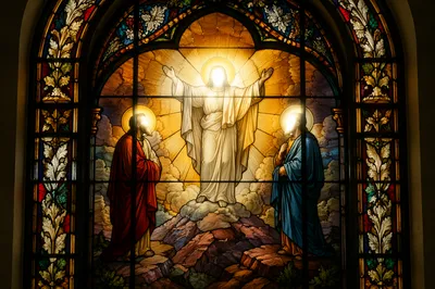 Transfiguration Stained Glass in Glowing White