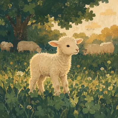Gentle Lamb in Evergreen Meadow Light