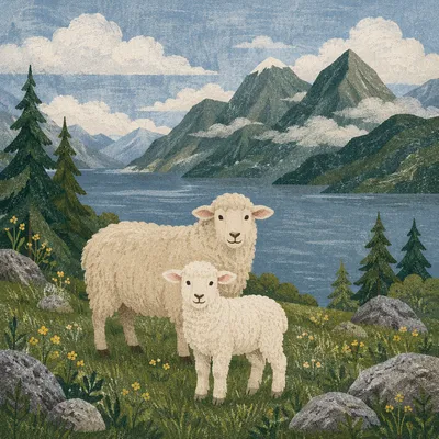 Gentle Lamb in Evergreen Mountain Meadow
