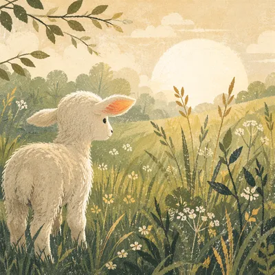 Gentle Lamb in Sunlit Green Meadow