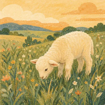 Gentle Lamb in Evergreen Meadow Light