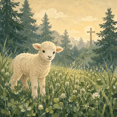 Gentle Lamb in Evergreen Meadow Light