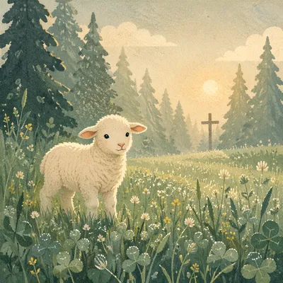 Gentle Lamb in Evergreen Morning Meadow