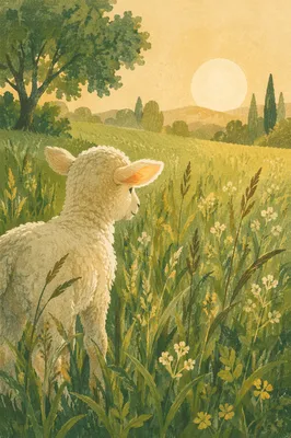 Gentle Lamb in Sunlit Green Meadow