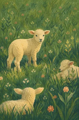 Gentle Lamb in Evergreen Meadow Light