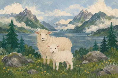 Gentle Lamb in Evergreen Mountain Meadow