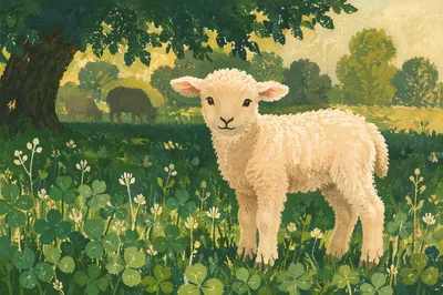 Gentle Lamb in Evergreen Meadow Light