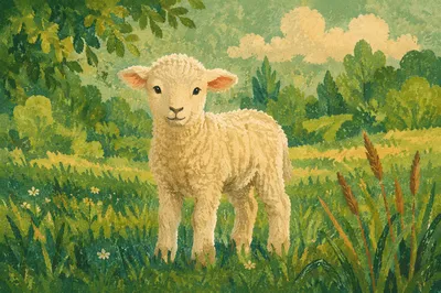 Peaceful White Lamb in Emerald Meadow